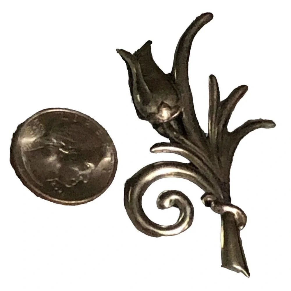 Sterling Silver Tulip Flower Ribbon Brooch Pin Signed Jewelry Art Deco